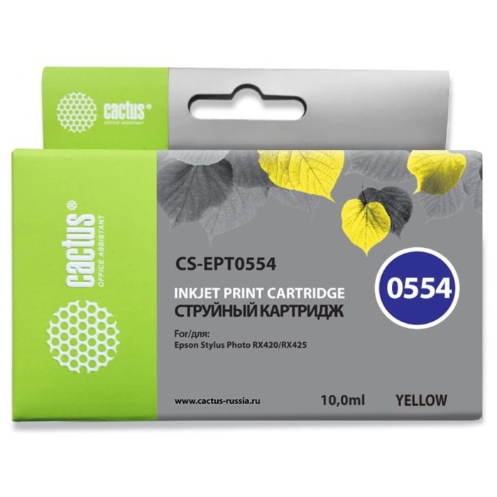 Картридж струйный Cactus CS-EPT0554 желтый для Epson Stylus RX520/Stylus Photo R240 (10мл) картридж t2 ic et0553 c13t055340 для epson stylus photo r240 rx520 пурпурный c чипом