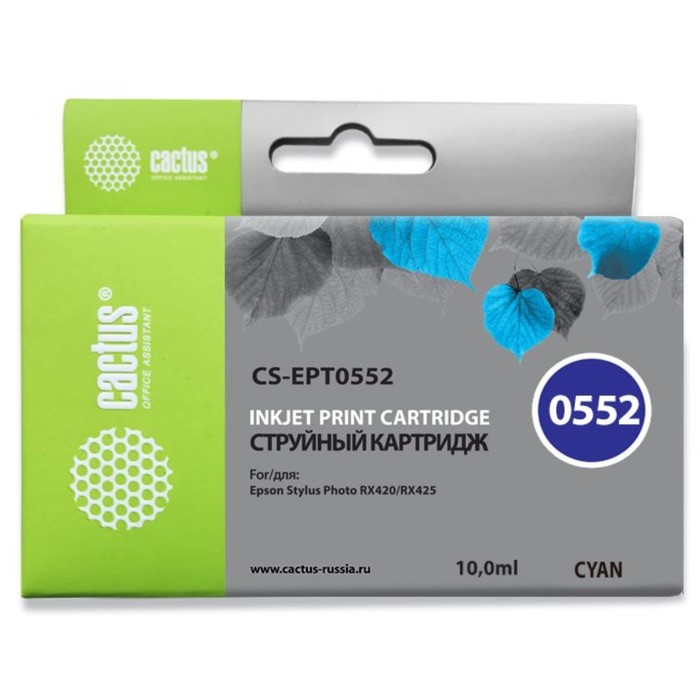 Картридж струйный Cactus CS-EPT0552 голубой для Epson Stylus RX520/Stylus Photo R240 (10мл) 172533 картридж t2 ic et0553 c13t055340 для epson stylus photo r240 rx520 пурпурный c чипом