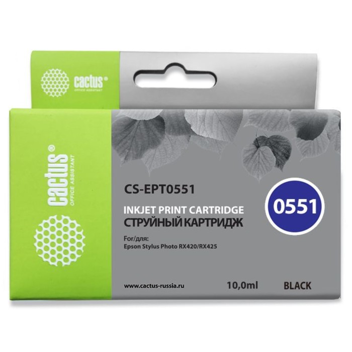 Картридж струйный Cactus CS-EPT0551 черный для Epson Stylus RX520/Stylus Photo R240 (10мл) струйный картридж cactus cs ept0822 голубой для epson stylus photo r270 290 rx590 460стр