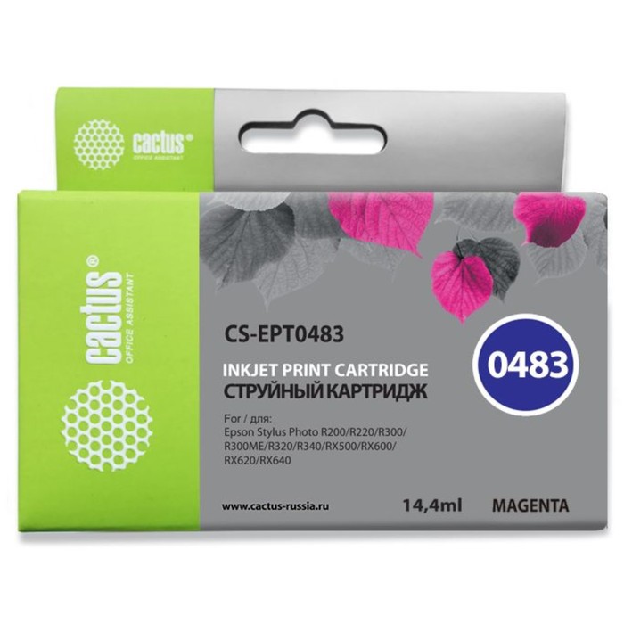 Картридж струйный Cactus CS-EPT0483 пурпурный для Epson Stylus Photo R200/R220/R300/R320/R340/RX500/ чернила cactus cs i ept0484 для epson stph r200 r220 r300 r320 r340 100мл жёлтые