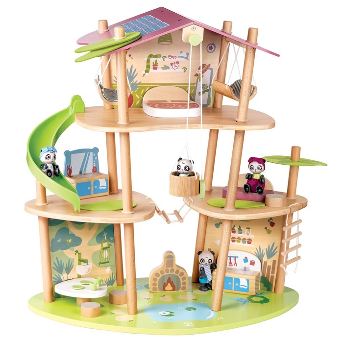 Домик кукольный Hape «Бамбуковый дом семьи панд», трёхэтажный, с фигурками и мебелью домик кукольный hape all season house трёхэтажный с мебелью