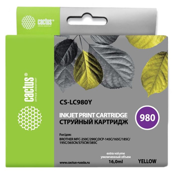 

Картридж Cactus CS-LC980Y, (DCP-145C/165C/MFC-250C/290C), для Brother, жёлтый