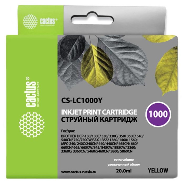 

Картридж Cactus CS-LC1000Y, (DCP 130C/330С/MFC-240C/5460CN), для Brother, жёлтый