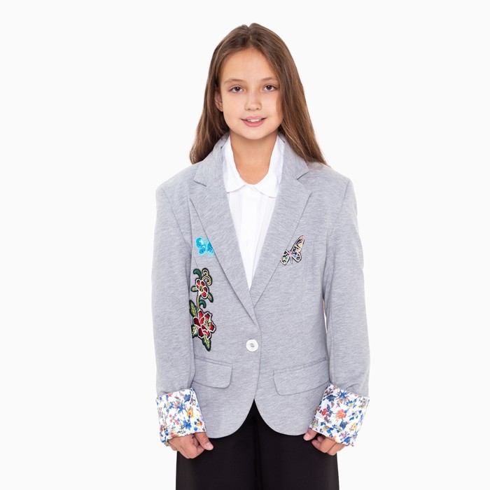 Пиджак для девочки, цвет серый меланж, 128-134 см (размер 36)