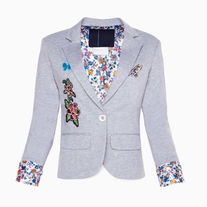 Пиджак для девочки, цвет серый меланж МИКС, 134-140 см (размер 38)