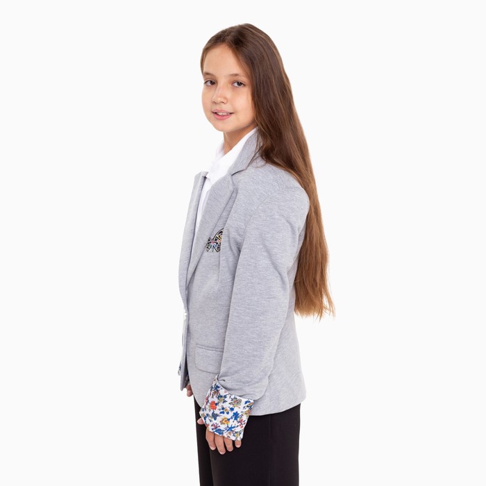 Пиджак для девочки, цвет серый меланж МИКС, 140-146 см (размер 40)