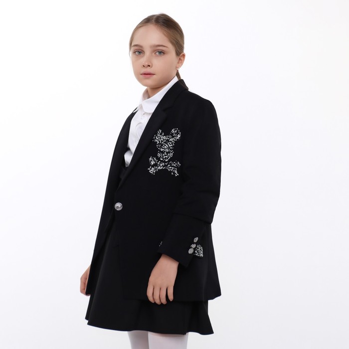 Пиджак для девочки, цвет чёрный, 140-146 см (размер 40)