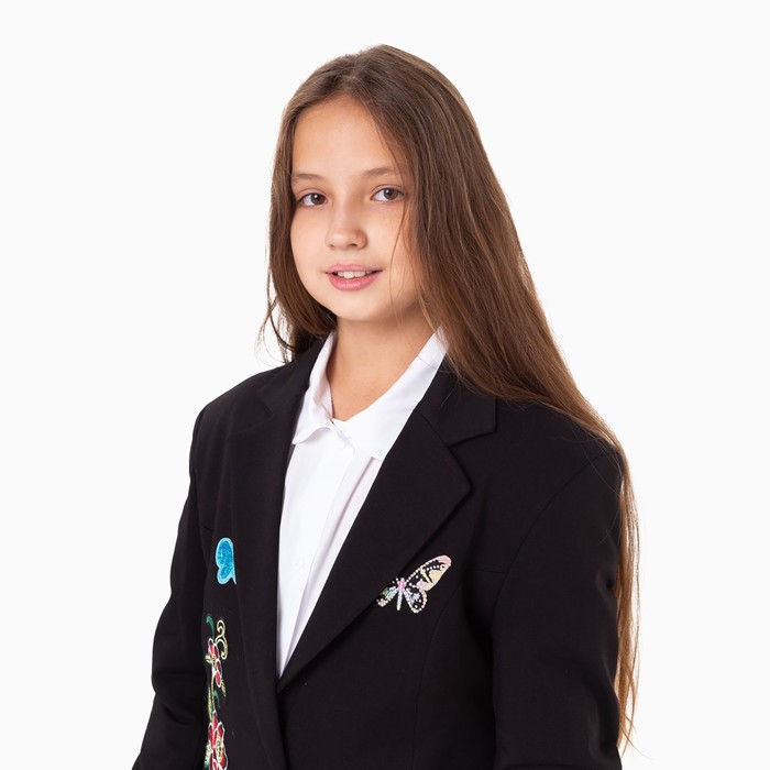 Пиджак для девочки, цвет чёрный МИКС, 128-134 см (размер 36)
