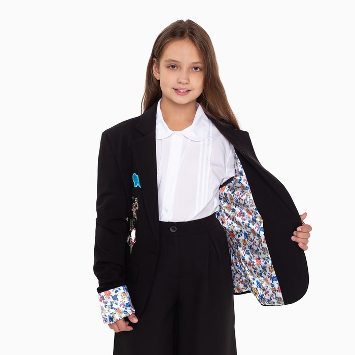 Пиджак для девочки, цвет чёрный МИКС, 128-134 см (размер 36)