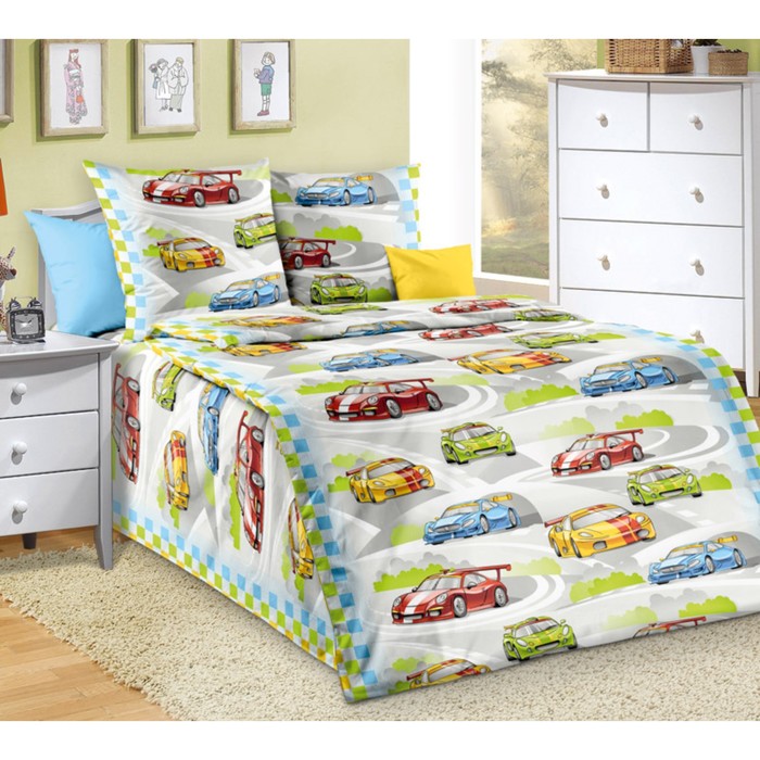 Постельное бельё ясельный «Гонки», размер 100х150 см, 112х147 см, 40х60 см