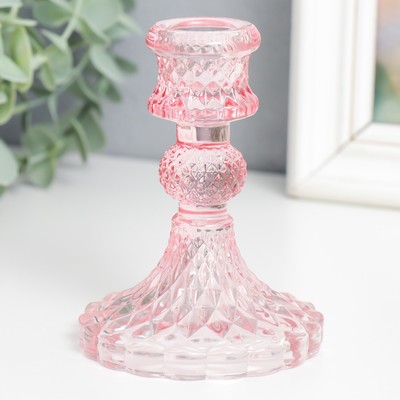 Подсвечник стекло на 1 свечу "Женева" розовый 10,5х7,7х7,7 см