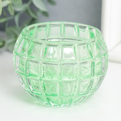 Подсвечник стекло "Бочонок" d-4,5 см зелёный 7,5х7,5х6 см