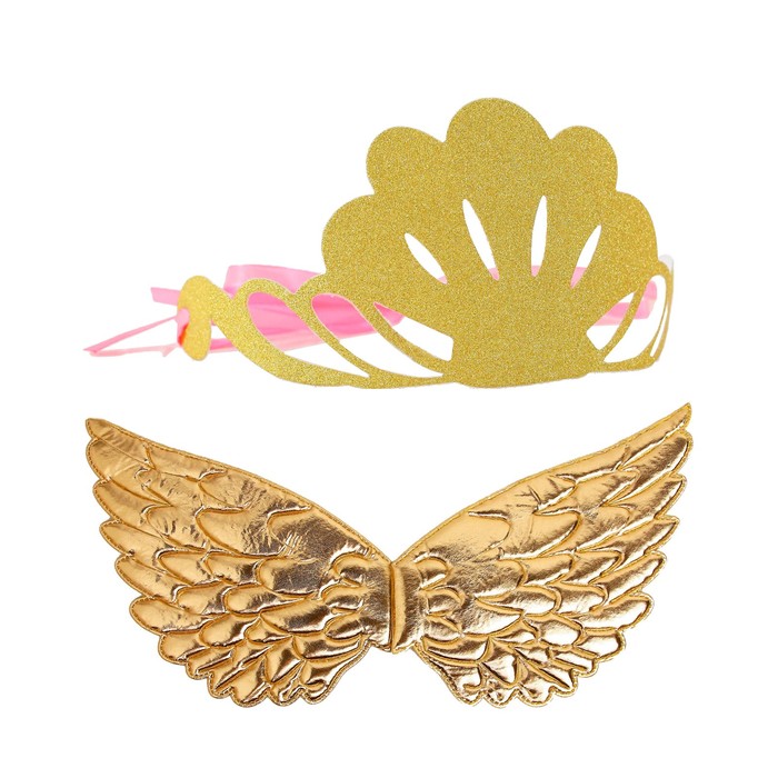 Карнавальный набор «Великолепие», 2 предмета: крылья, корона, цвет золото