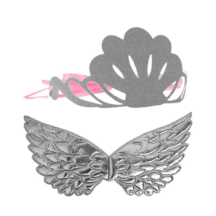 Карнавальный набор «Великолепие», 2 предмета: крылья, корона, цвет серебро карнавальный набор великолепие 2 предмета крылья корона цвет золото 9331830
