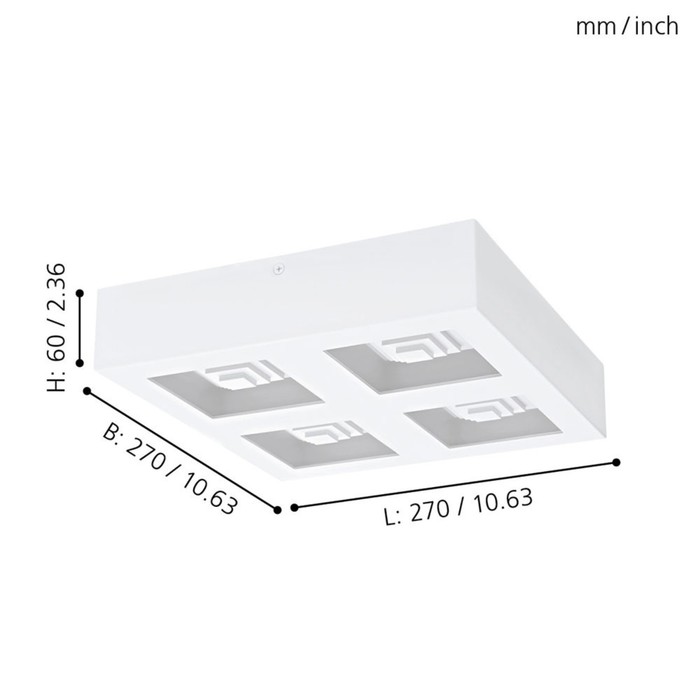 

Светильник FERREROS, 4x6,3Вт LED, 3000K, 3360лм, цвет белый