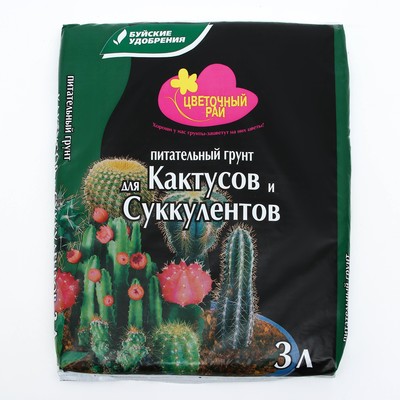 Грунт для Кактусов и Суккулентов Цветочный рай, 3 л