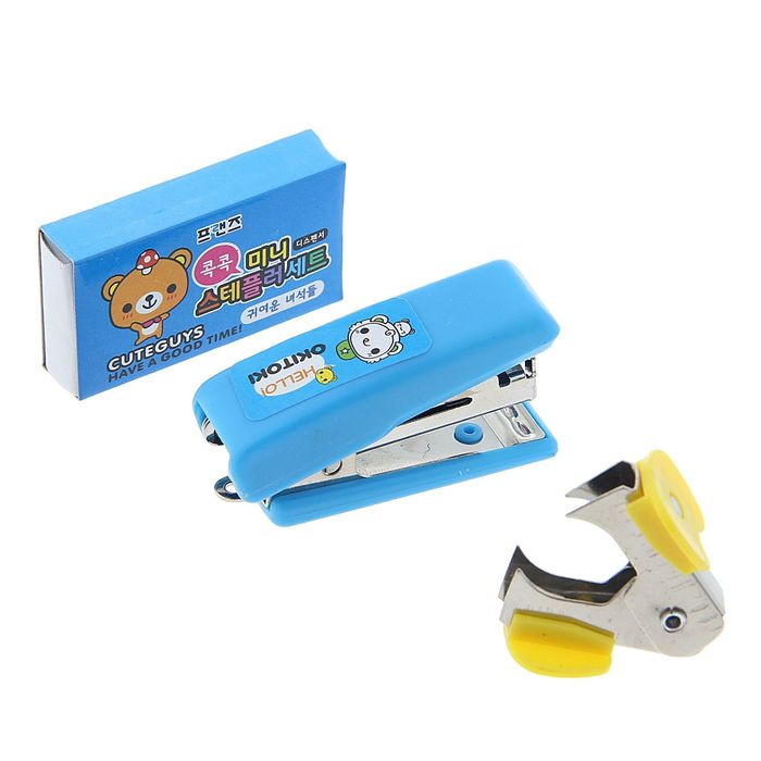 Степлер МИНИ №10 до 7 листов+антистеплер+скобы в блистере МИКС