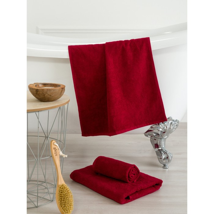 Полотенце пряжа «Ринг», без бордюра, размер 50x90 см, цвет бордовый