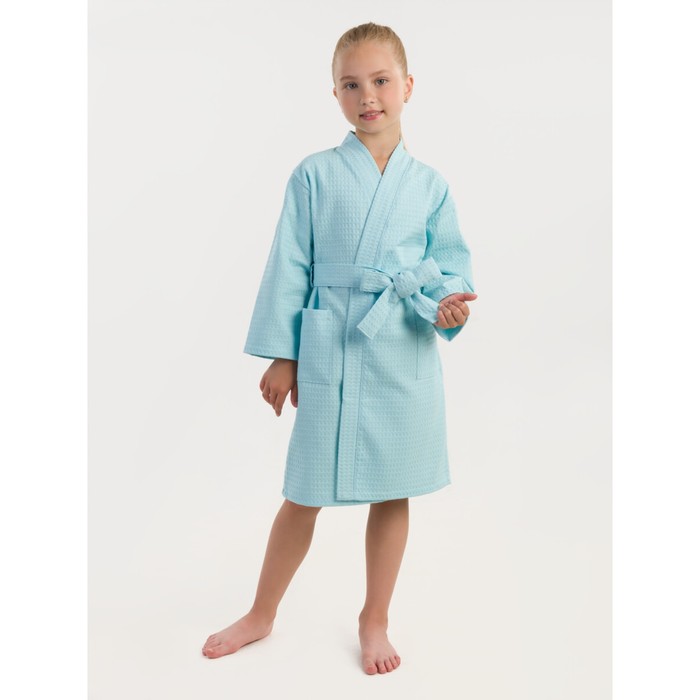 фото Халат вафельный детский «кимоно», размер 30, цвет голубой bio-textiles
