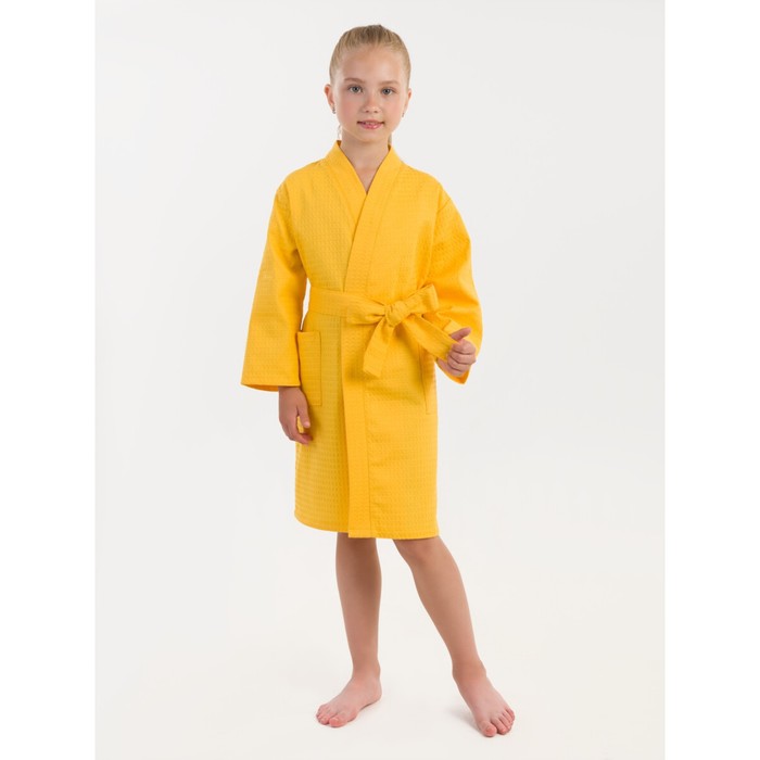 фото Халат вафельный детский «кимоно», размер 30, цвет желтый bio-textiles