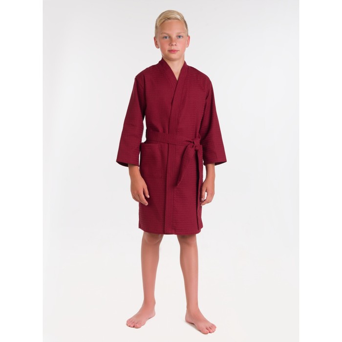 фото Халат вафельный детский «кимоно», размер 32, цвет бордовый bio-textiles