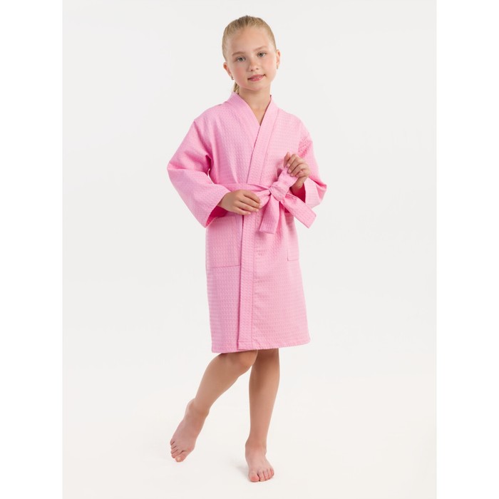 Халат вафельный детский «Кимоно», размер 32, цвет розовый