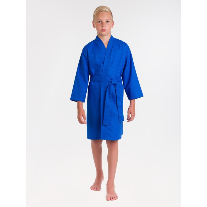 фото Халат вафельный детский «кимоно», размер 34, цвет васильковый bio-textiles