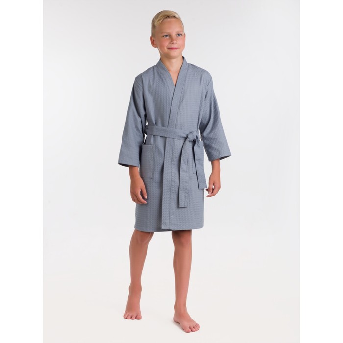 фото Халат вафельный детский «кимоно», размер 34, цвет серый bio-textiles