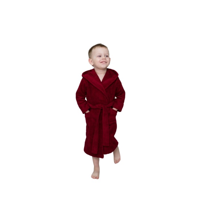 фото Халат детский махровый с капюшоном, размер 38, цвет бордовый bio-textiles