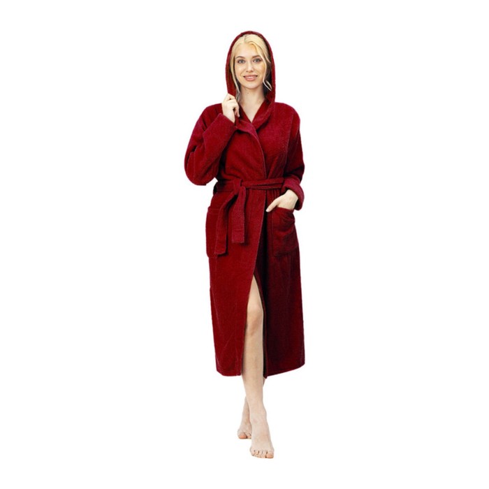 Халат женский с капюшоном, размер 52-54, цвет бордовый