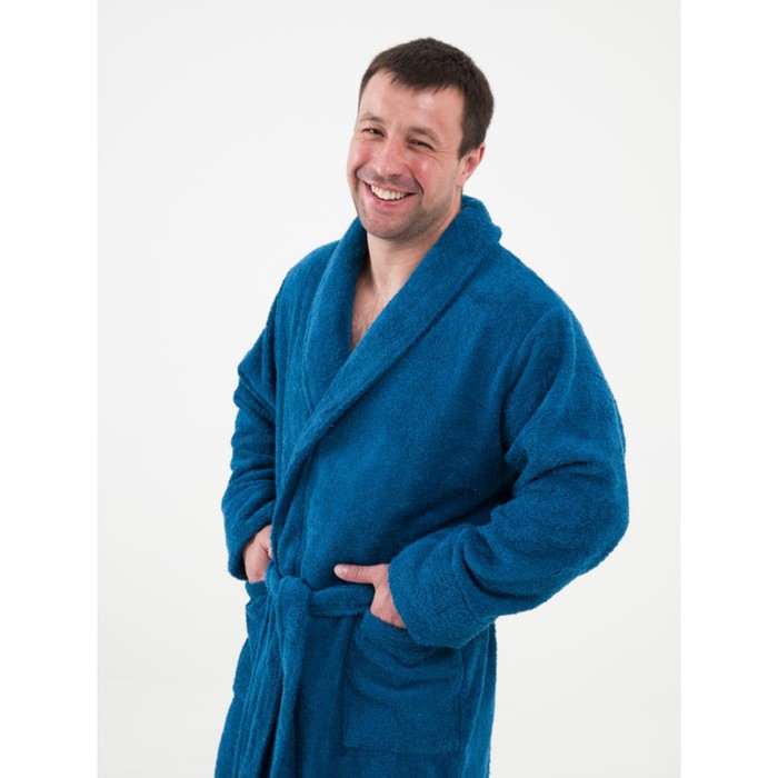 фото Халат мужской махровый с шалькой, размер 52-54, цвет синий bio-textiles