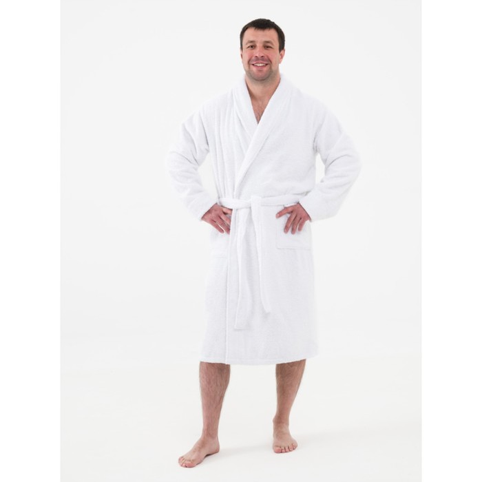 фото Халат мужской махровый с шалькой, размер 56-58, цвет белый bio-textiles