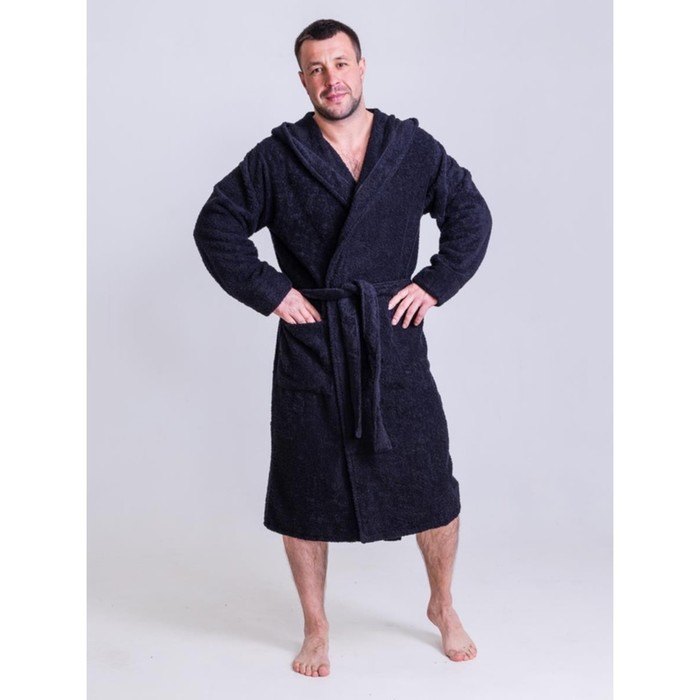 фото Халат мужской с капюшоном, размер 56-58, цвет черный bio-textiles