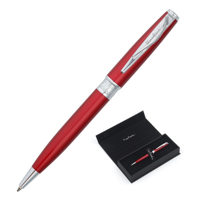 Ручка шариковая PIERRE CARDIN SECRET BUSINESS, корпус латунь и лак, отделка сталь и хром, красная