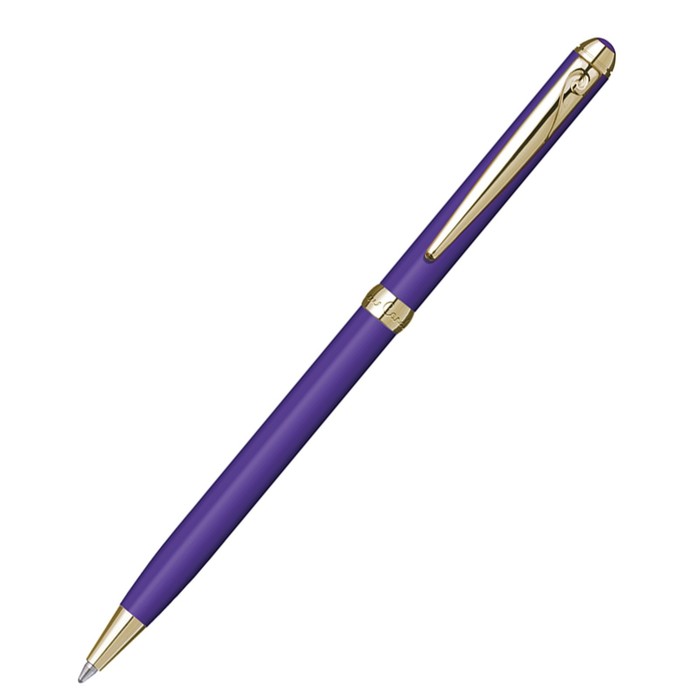 Ручка шариковая PIERRE CARDIN SLIM, корпус латунь лакированная, отделка сталь и позолота, фиолетовая