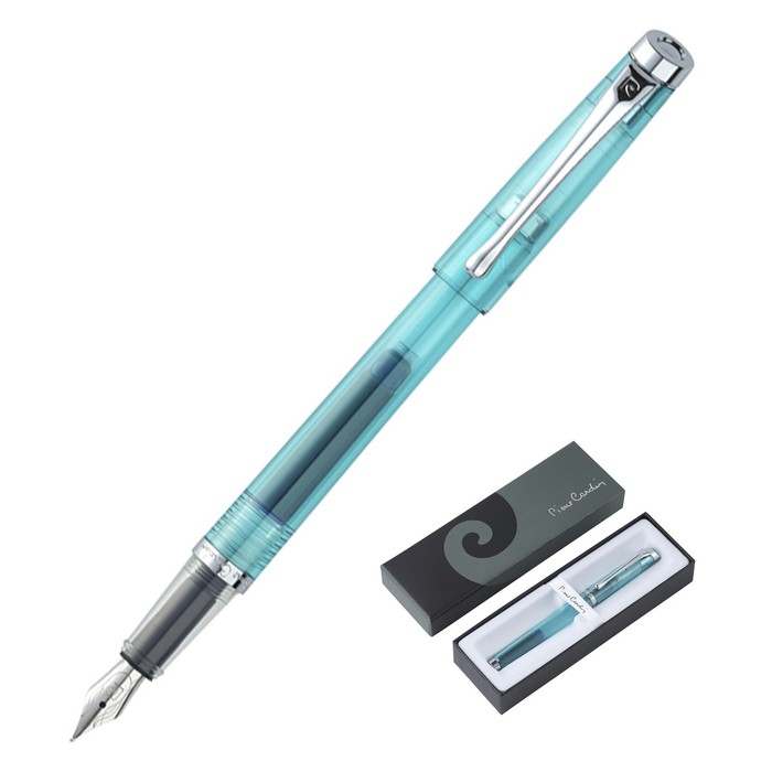 Ручка перьевая PIERRE CARDIN I-SHARE, корпус пластик, отделка сталь и хром, узел 0.6 мм, чернила синие, прозрачная, бирюзовая