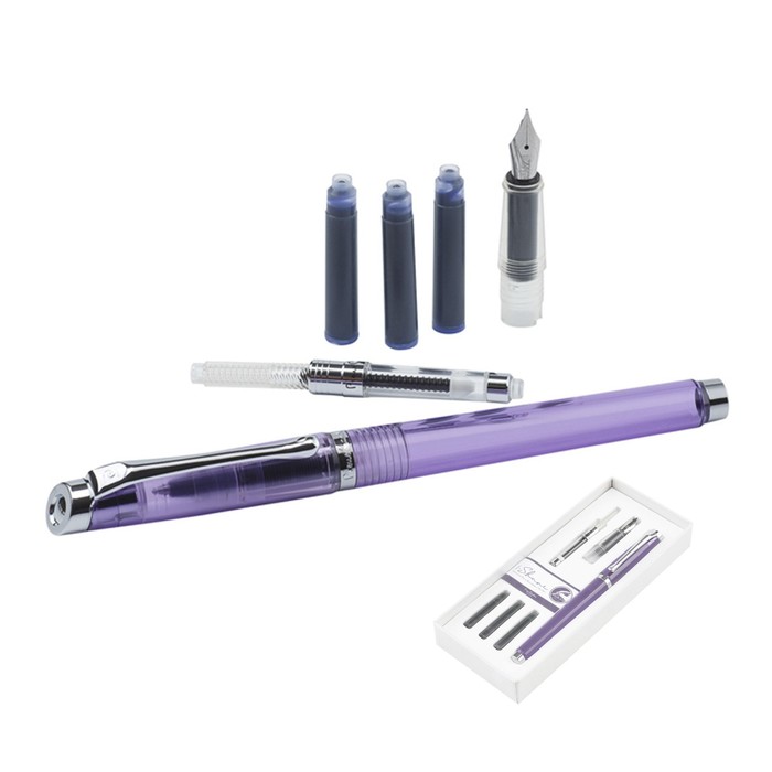 Набор PIERRE CARDIN I-SHARE: ручка-роллер лилового цвета, сменная насадка с пером размера М, конвертер, 3 чернильных картриджа синего цвета