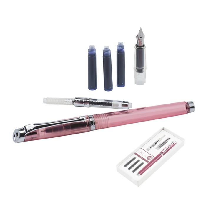 Набор PIERRE CARDIN I-SHARE: ручка-роллер розового цвета, сменная насадка с пером размера М, конвертер, 3 чернильных картриджа синего цвета