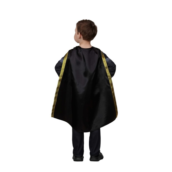 Карнавальный костюм "Чёрный Адам" без мускулов, сорочка, брюки, плащ, р.32, рост 128 см