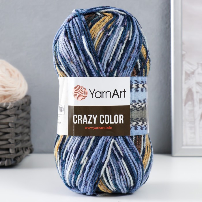 

Пряжа "Crazy color" 25% шерсть, 75% акрил 260м/100гр (182 син-голуб-корич-беж)