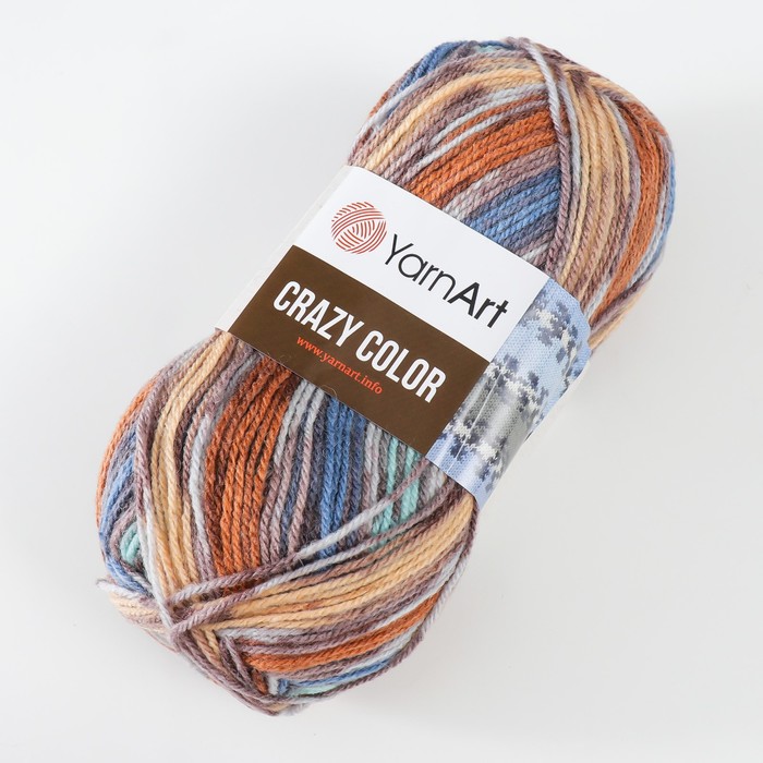 

Пряжа "Crazy color" 25% шерсть, 75% акрил 260м/100гр (175 синий-терракот)