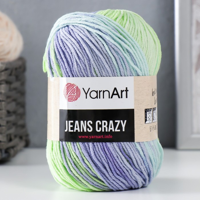 

Пряжа "Jeans crazy" 55% хлопок, 45% акрил 160м/50гр (8208 сирень-зелен.)