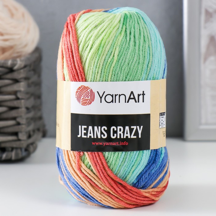 

Пряжа "Jeans crazy" 55% хлопок, 45% акрил 160м/50гр (8209 синий-салат)