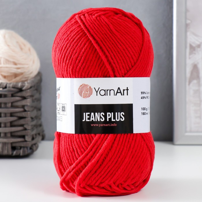 

Пряжа "Jeans plus" 55% хлопок, 45% акрил 160м/100гр (90 алый)