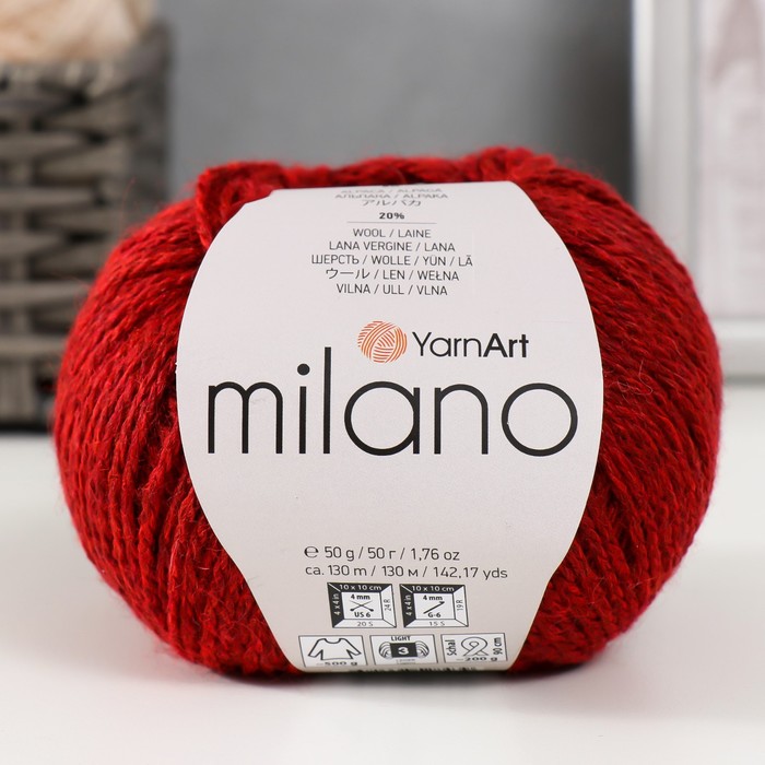 

Пряжа "Milano" 8%альпака, 20%шерсть, 8%вискоза, 64%акрил 130м/50гр (857 терракот)