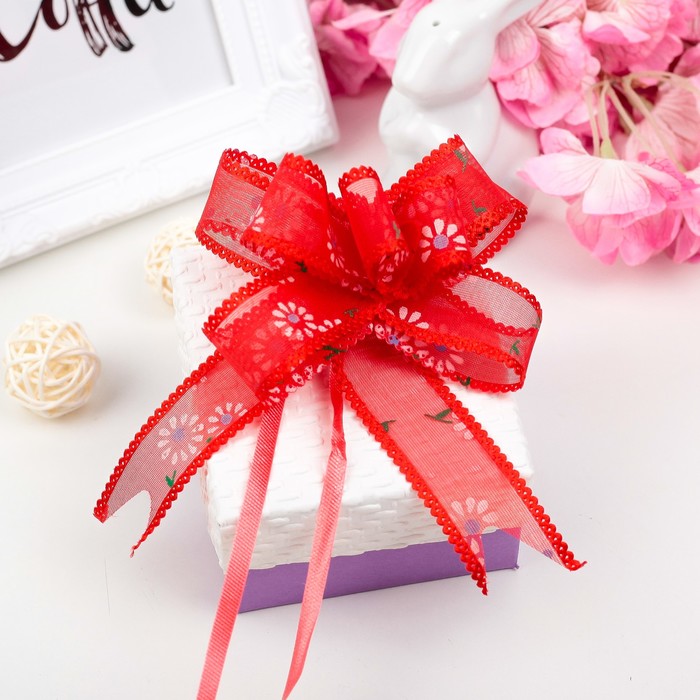 Бант-бабочка №2,5 "Ромашки", цвет красный