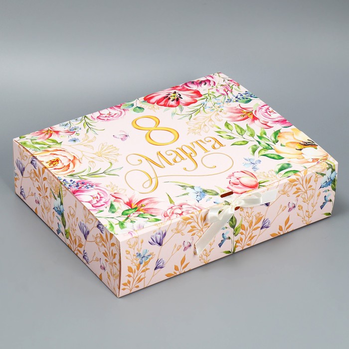 Коробка подарочная, упаковка, «8 марта», 31 х 24.5 х 8 см подарочная коробка bummagiya дино 31 х 21 х 8 см