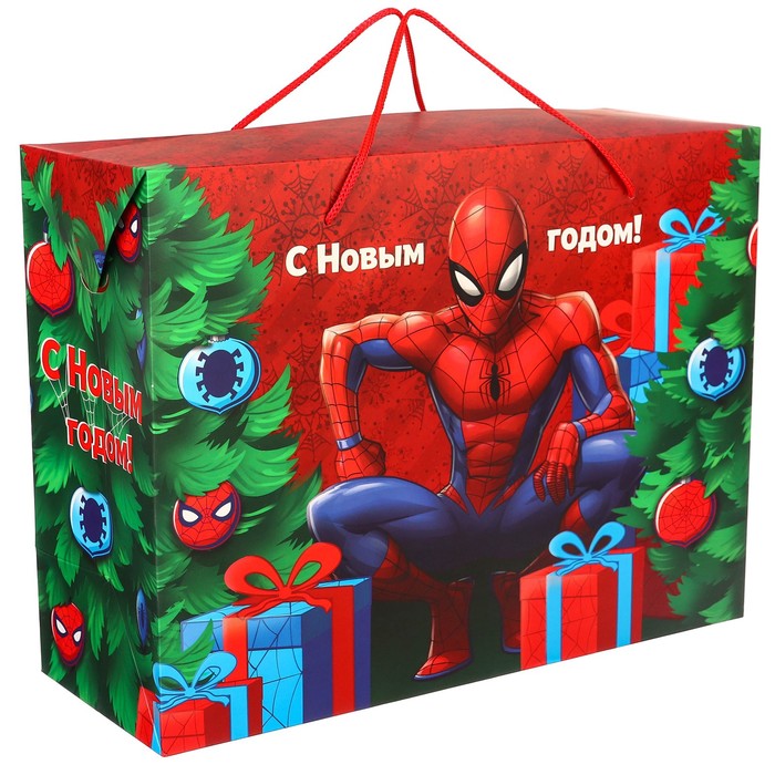 Пакет-коробка, 15 х 40 х 30 см С Новым Годом!, Человек-Паук подарочная коробка адвент с новым годом человек паук marvel