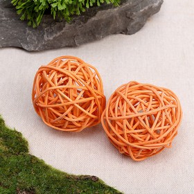 Шар декоративный из лианы, набор 2 шт., размер 1 шт. — 5 см, цвет оранжевый Ош