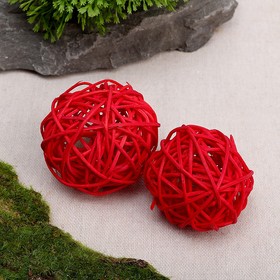 Шар декоративный из лианы, набор 2 шт., размер 1 шт. — 5 см, цвет красный Ош
